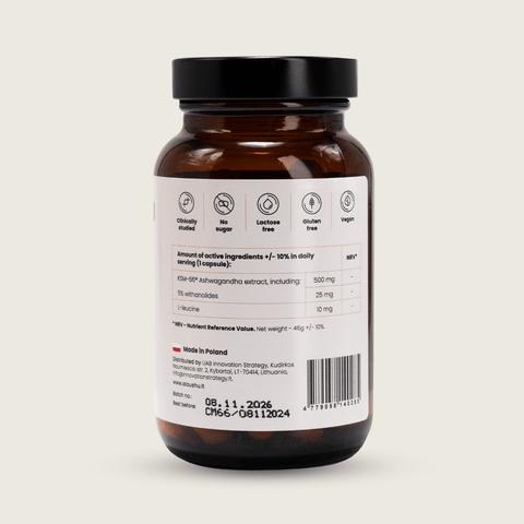 Ašvaganda 500 mg KSM - 66® šaknies ekstraktas “calm mind”, 60 kaps. - Alaushu